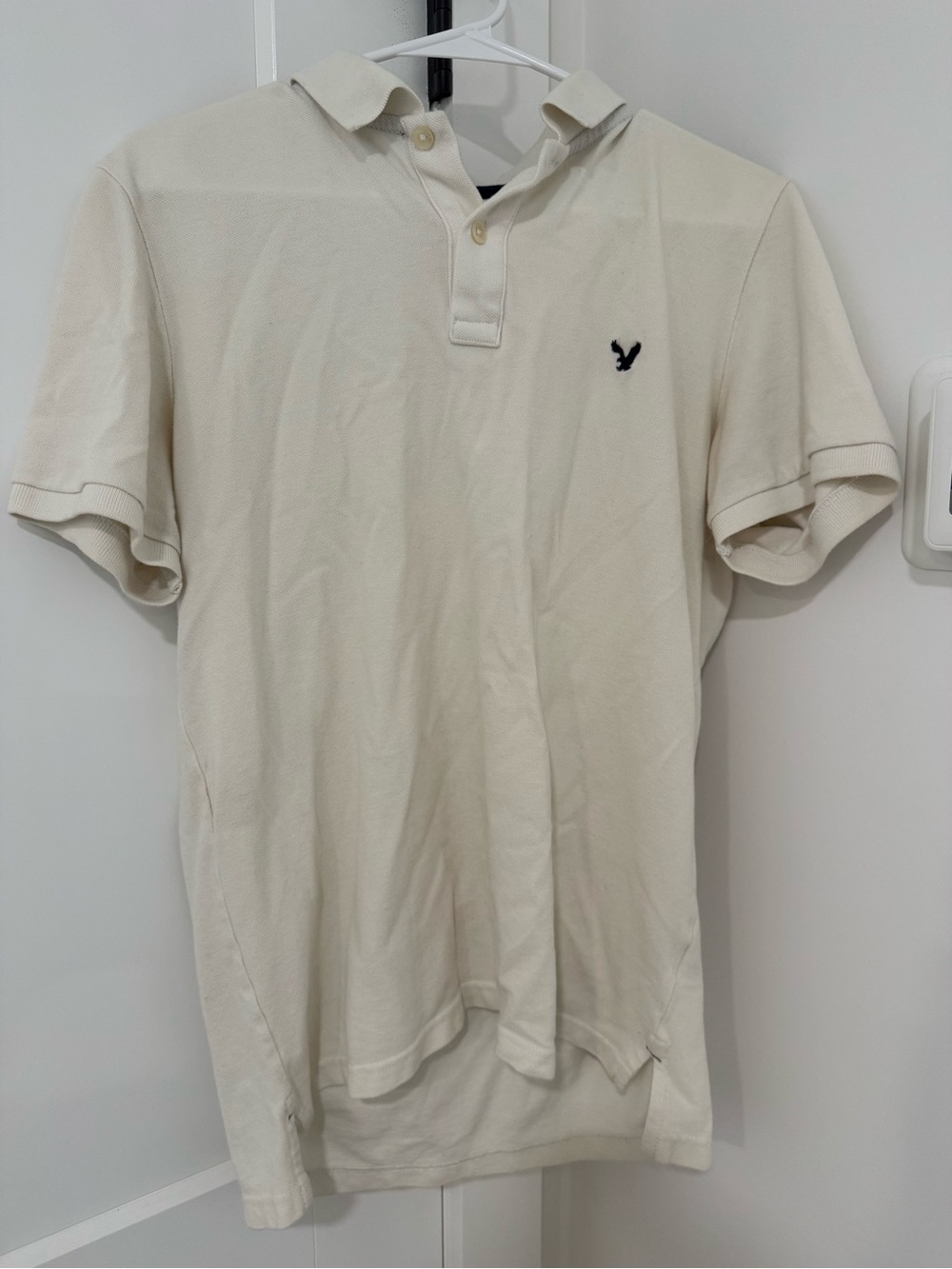 American Eagle Men’s Classic Cream Polo Shirt with Contrast Logo